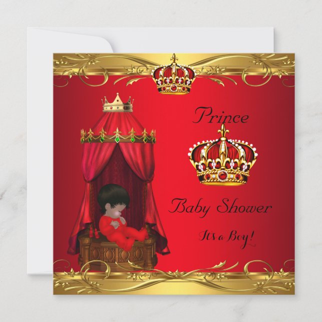 Royal Prince Baby Shower Boy Regal Red Crown Invitation (Front)