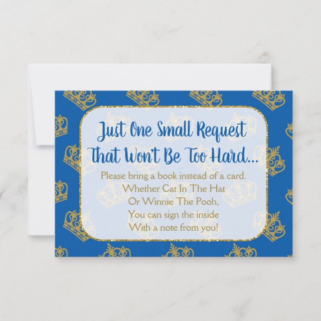 Royal Prince Baby Shower Bring A Book Card (Front)