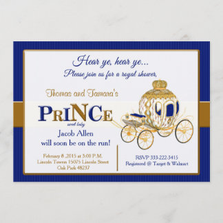 Royal Prince baby shower invitation in blue & gold
