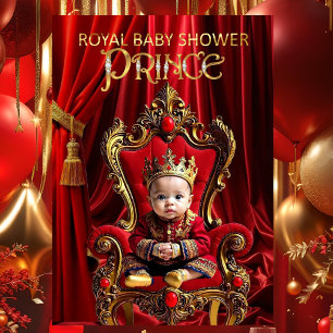 Royal Prince Baby Shower Red Gold Chair Invitation