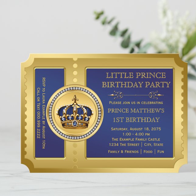 Royal Prince Birthday Party Invitation (Cute ticket style prince any number birthday party invitation. Simply add your event details.)