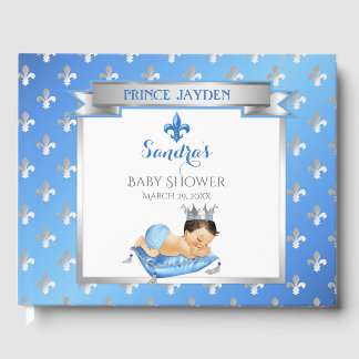 Royal Prince Blue Silver Baby Boy Fleur Pillow Guest Book