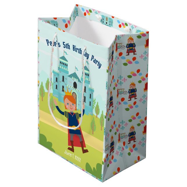 Royal Prince Boy Birthday Party Medium Gift Bag (Front Angled)