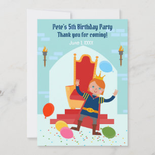 Royal Prince Boy Birthday Party Thank You Card