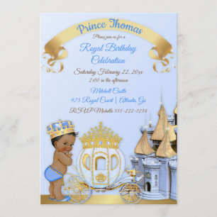 Royal Prince Castle Carriage Blue Gold Boy Invitation