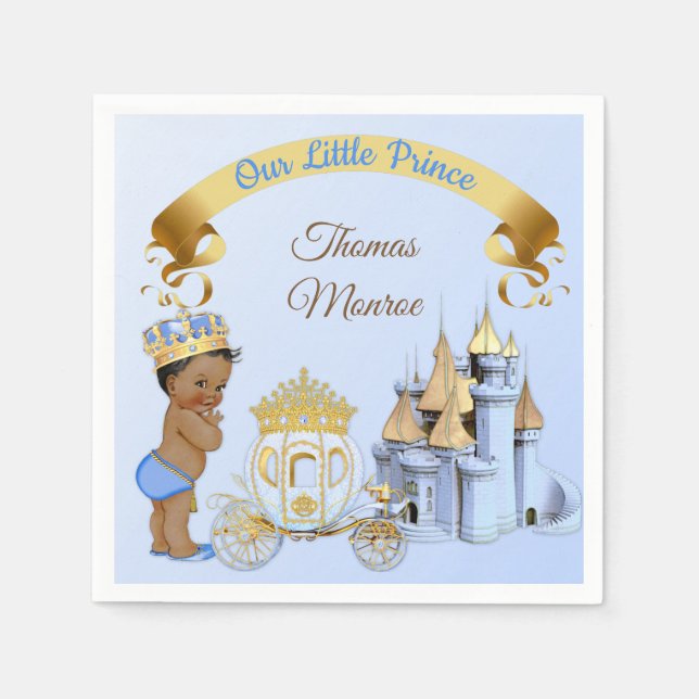 Royal Prince Castle Carriage Blue Gold Boy Napkin (Front)