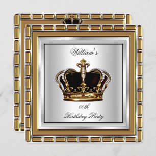 Royal Prince King Crown Gold Silver Birthday Party Invitation