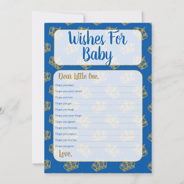 Royal Prince Wishes For Baby Shower Game Blue Invitation (Front)