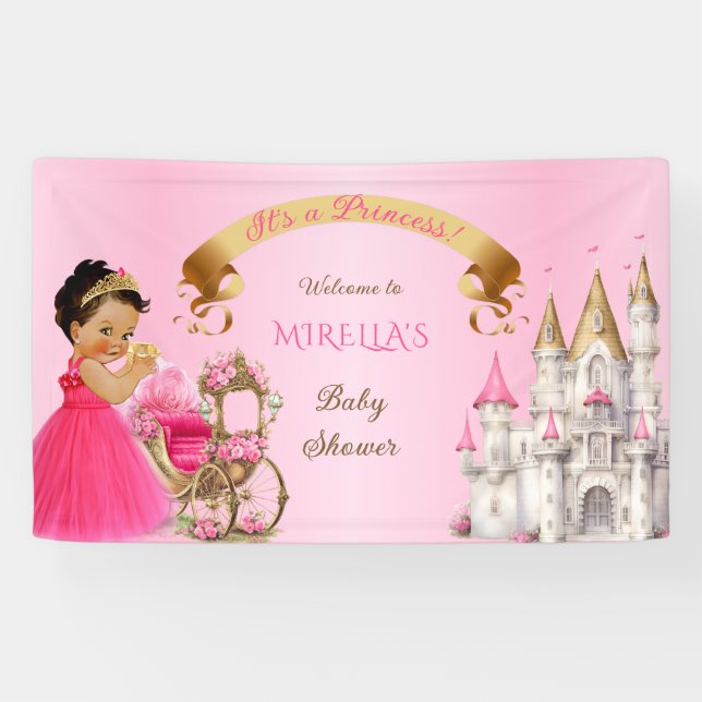 Royal Princess Baby Girl on Pillow Pink Gold Banner (Horizontal)