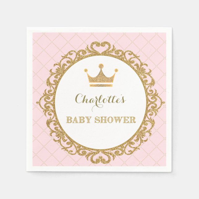 Royal Princess Baby Shower Paper Napkin Pink Gold (Front)