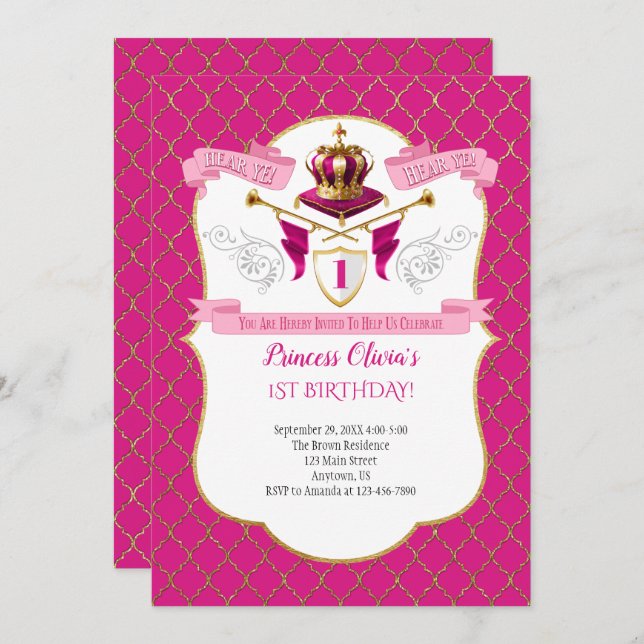Royal Princess Birthday Party Invitation (Front/Back)