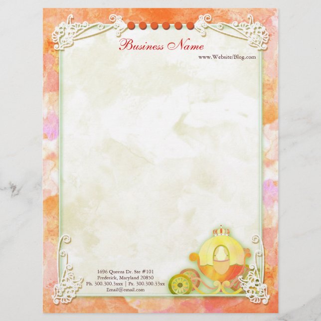 Royal Princess Carriage Cosmetology Business Personalized Letterhead (Front)
