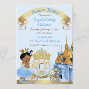 Royal Princess Castle Carriage Blue Gold Girl Invitation