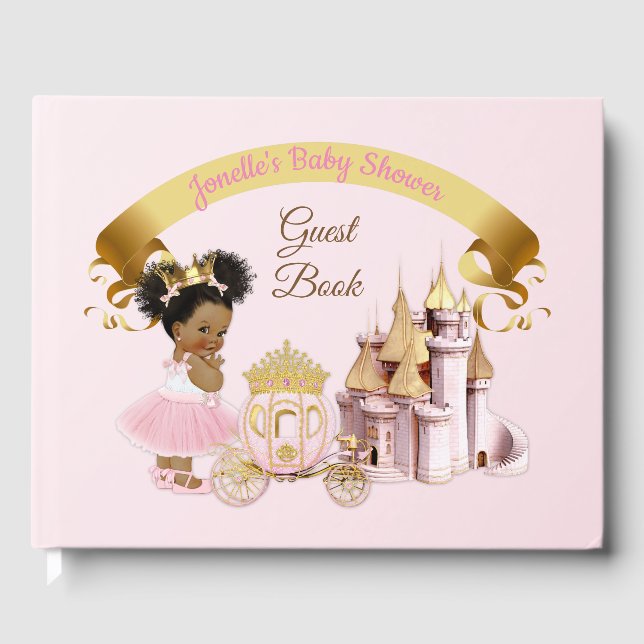 Royal Princess Castle Carriage Pink Gold Girl Guest Book (Front)