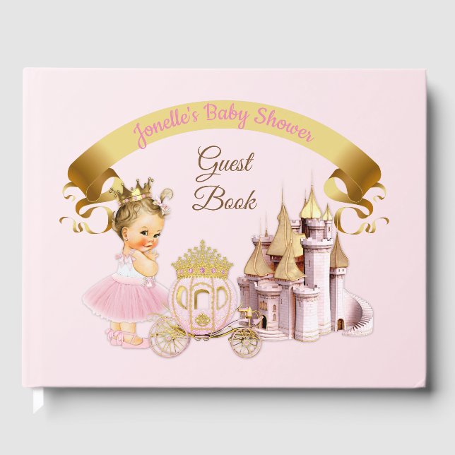Royal Princess Castle Carriage Pink Gold Girl Guest Book (Front)