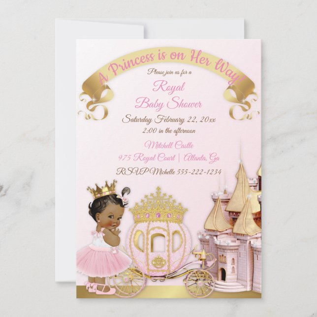 Royal Princess Castle Carriage Pink Gold Girl Invitation (Front)