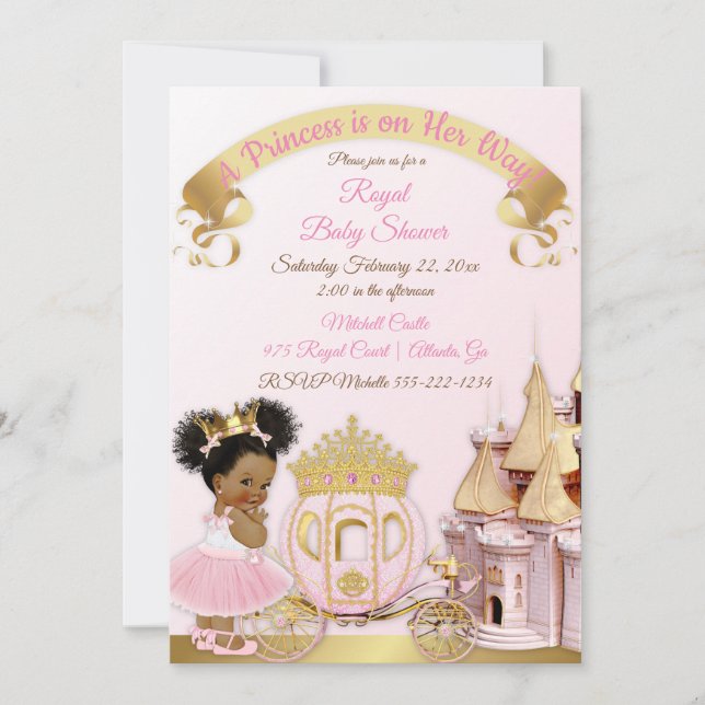 Royal Princess Castle Carriage Pink Gold Girl Invitation (Front)