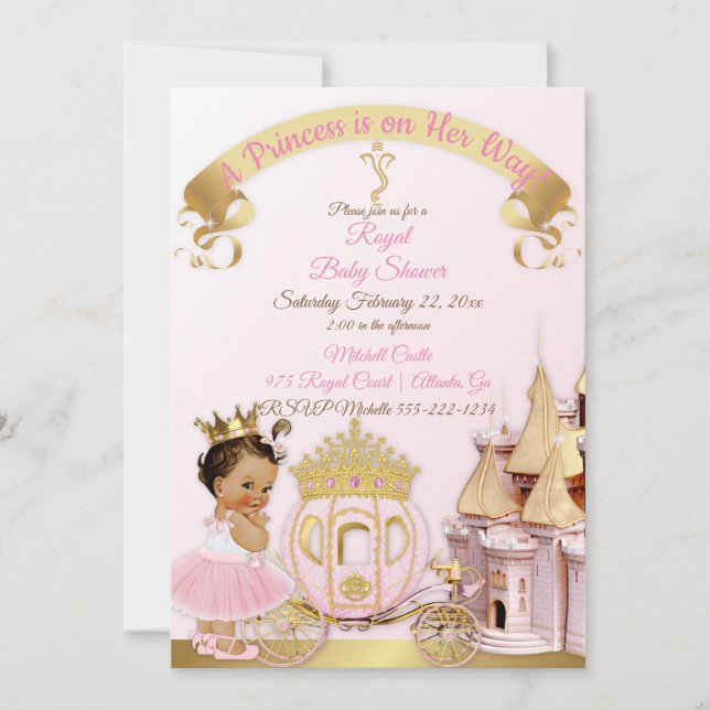 Royal Princess Castle Carriage Pink Gold Girl Invitation (Front)