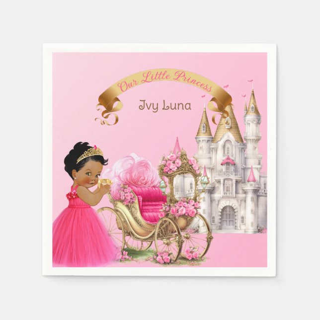 Royal Princess Castle Carriage Pink Gold Girl Napkin (Front)