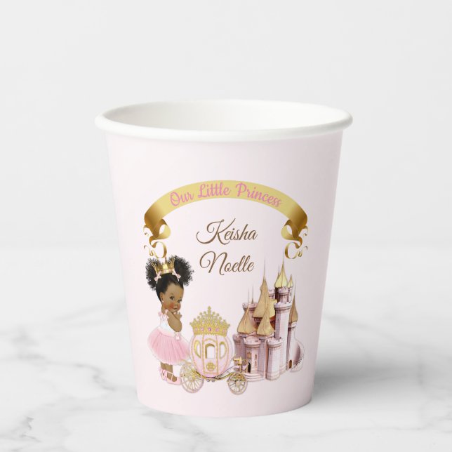 Royal Princess Castle Carriage Pink Gold Girl Paper Cups (Front)