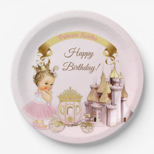 Royal Princess Castle Carriage Pink Gold Girl Paper Plate