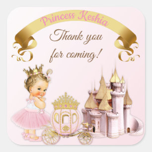 Royal Princess Castle Carriage Pink Gold Girl Square Sticker