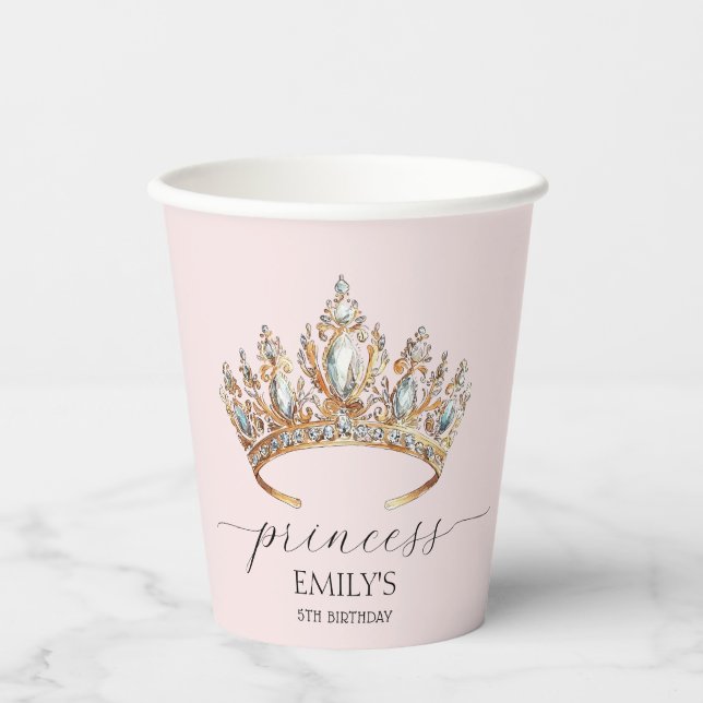 Royal Princess Crown Girl Birthday Party Paper Cups (Front)