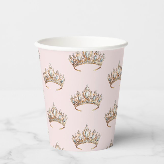 Royal Princess Crown Girl Birthday Party Paper Cups (Front)