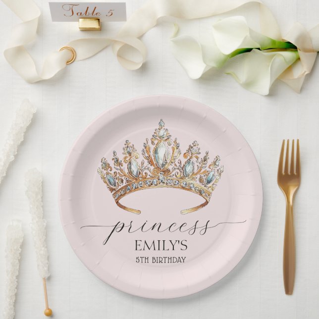 Royal Princess Crown Girl Birthday Party Paper Plate (Wedding)