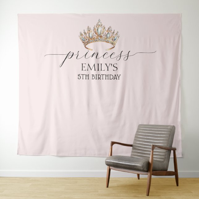 Royal Princess Crown Girl Birthday Party Tapestry (In Situ (Horizontal))
