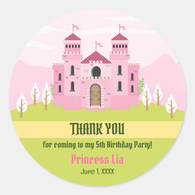 Royal Princess Girl Birthday Party Classic Round Sticker (Front)