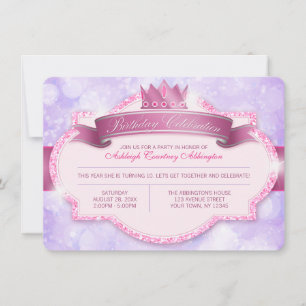 Royal Princess Glitter Purple Girls Birthday Party Invitation