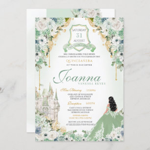 Royal Princess Mint Green & Gold Quinceanera Invitation