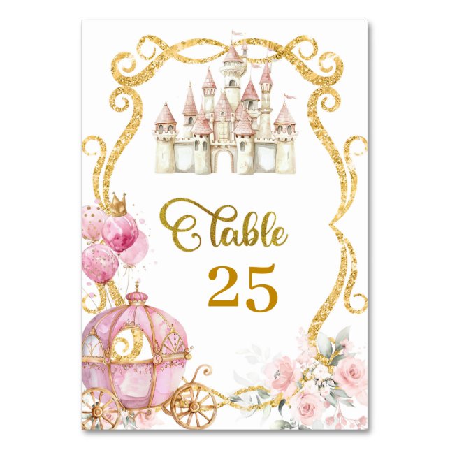 Royal Princess Pink Pumpkin Carriage Table Number (Front)