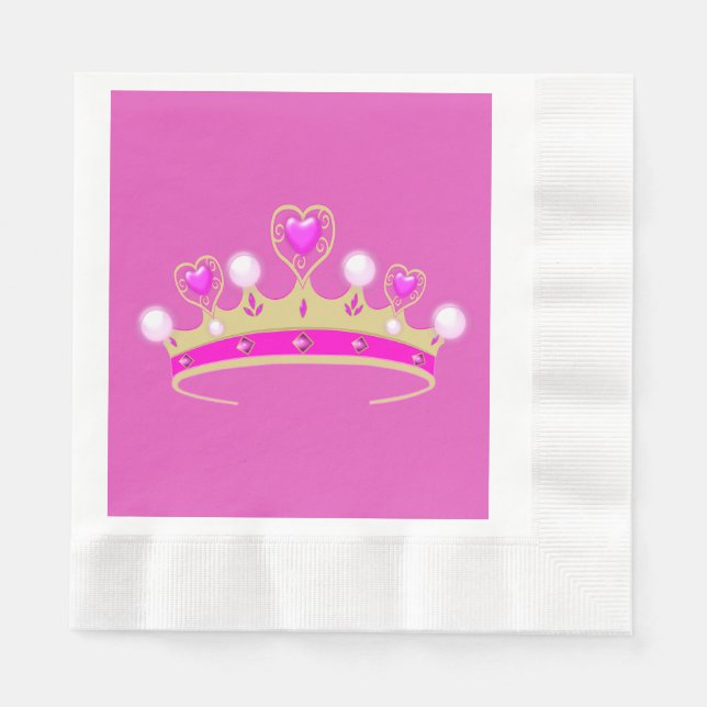 Royal Princess Queen Crown Coronet Party Pink Gold Napkin (Front)