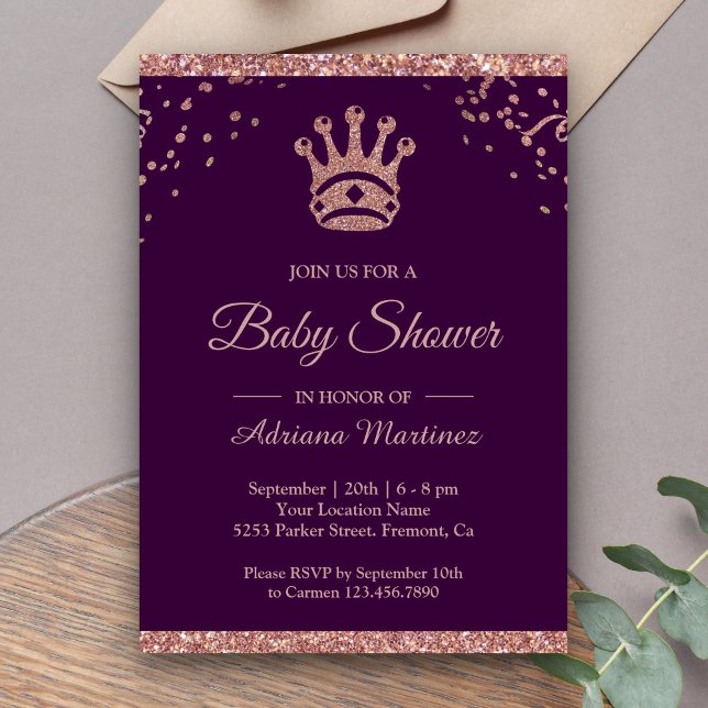 Royal Princess Rose Gold Glitter Baby Shower Invitation (Creator Uploaded)