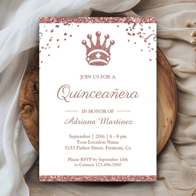 Royal Princess Rose Gold Glitter Quinceanera Invitation (Creator Uploaded)