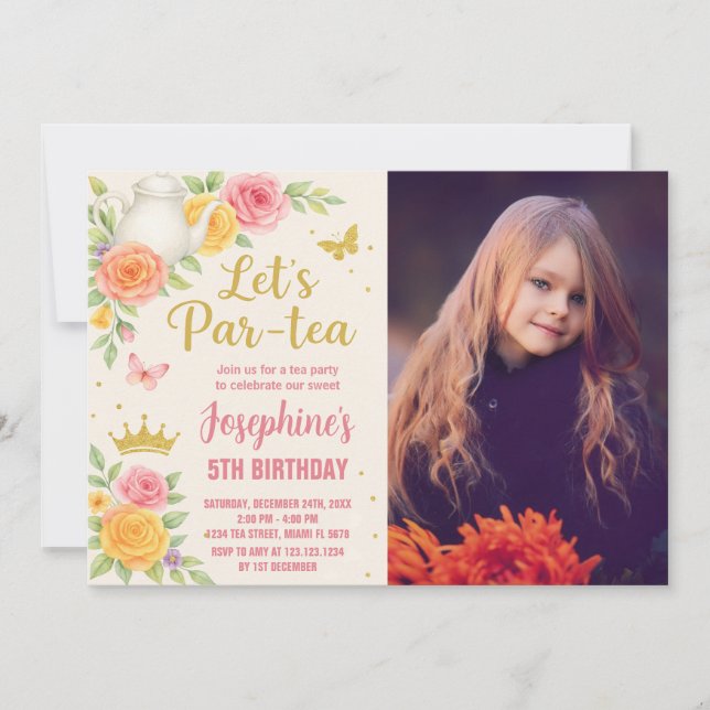 Royal Princess Tea Party Birthday Invitation (Front)