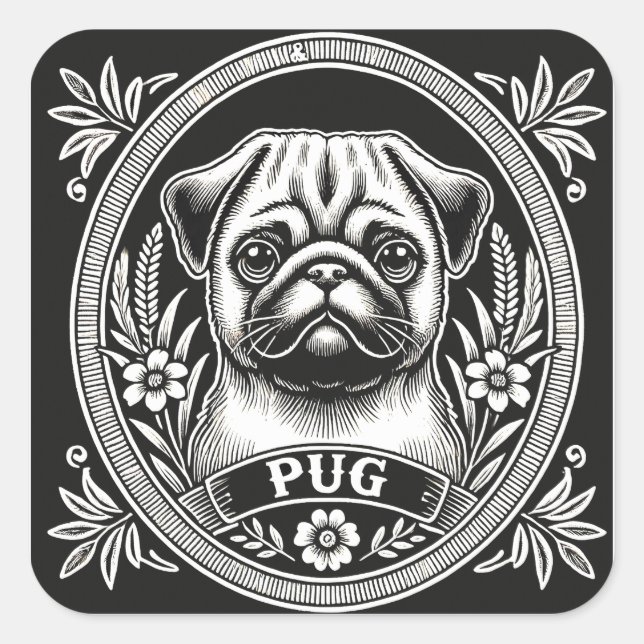 "Royal Pug Portrait" Square Sticker (Front)