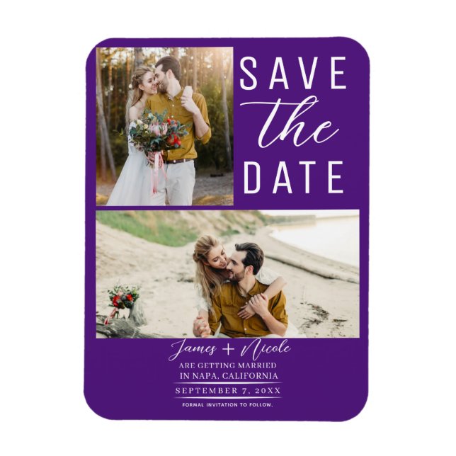 Royal Purple 2 Photos Save the Date Wedding Magnet (Vertical)