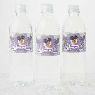 Royal Purple Afro Princess  Purple & White Elegant Water Bottle Label