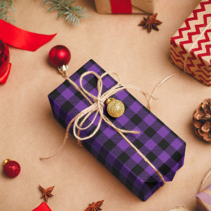 Royal Purple and Black Buffalo Plaid Wrapping Paper