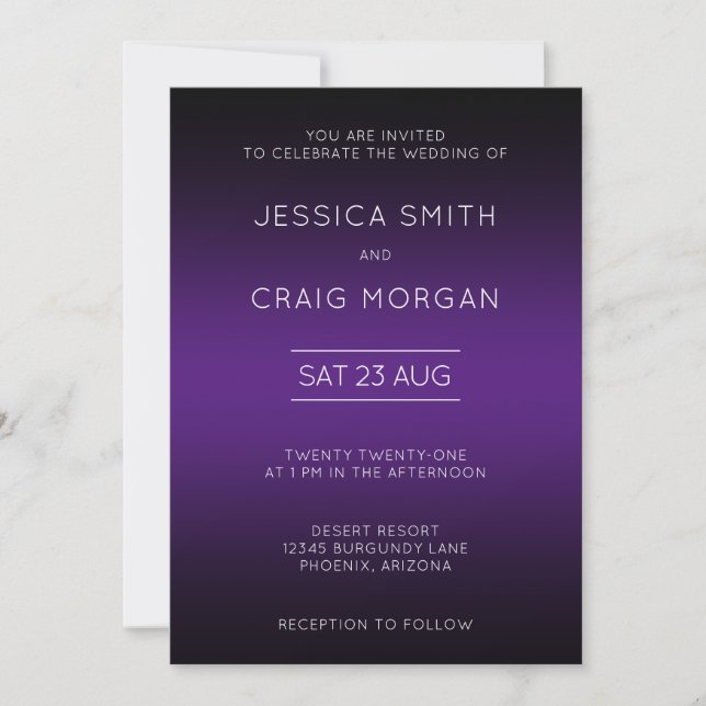 Royal Purple and Black Ombre Wedding Invitation (Front)