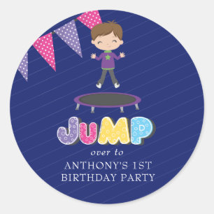 Royal Purple and Blue Trampoline Birthday Party Classic Round Sticker