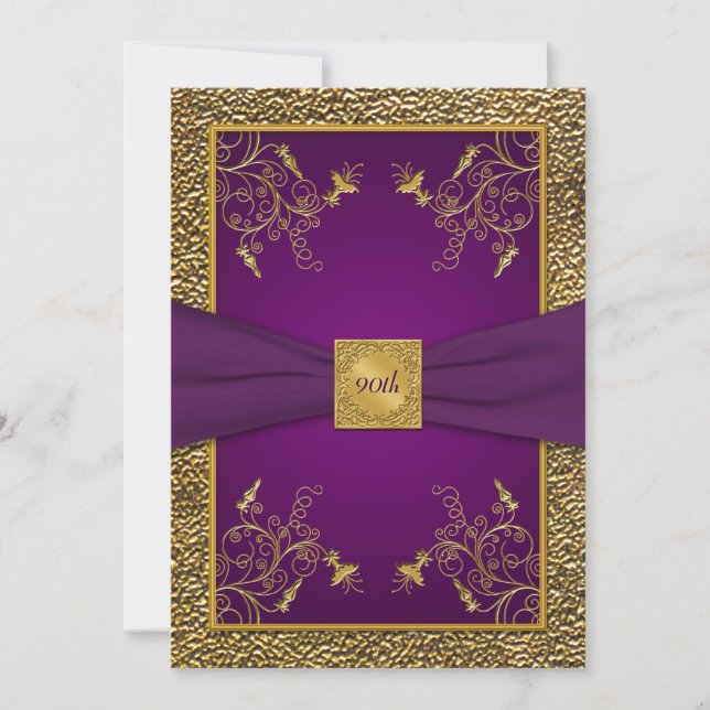 Royal Purple and Gold 90th Birthday Invitation (Front)