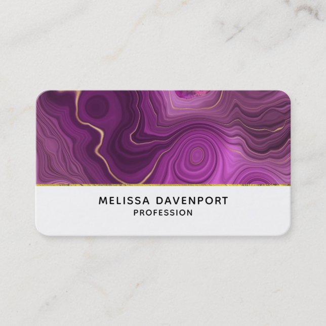 Royal Purple And Gold Agate Abstract Business Card (Front)