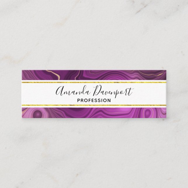 Royal Purple And Gold Agate Abstract Mini Business Card (Front)