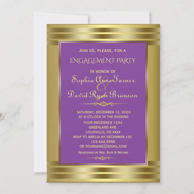 Royal Purple and Gold Engagement Party Invitation (Front)
