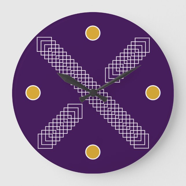 Royal Purple and Gold Geometric Art Deco Large Clock (Front)