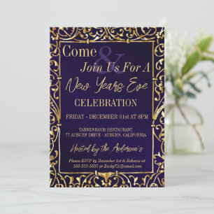 Royal Purple and Gold New Years Eve Invitation